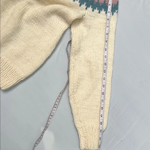 Vintage Late 80s Handmade Knit Sweater –Cream with Pink & Blue Fair Isle Pattern - Picture 5 of 5